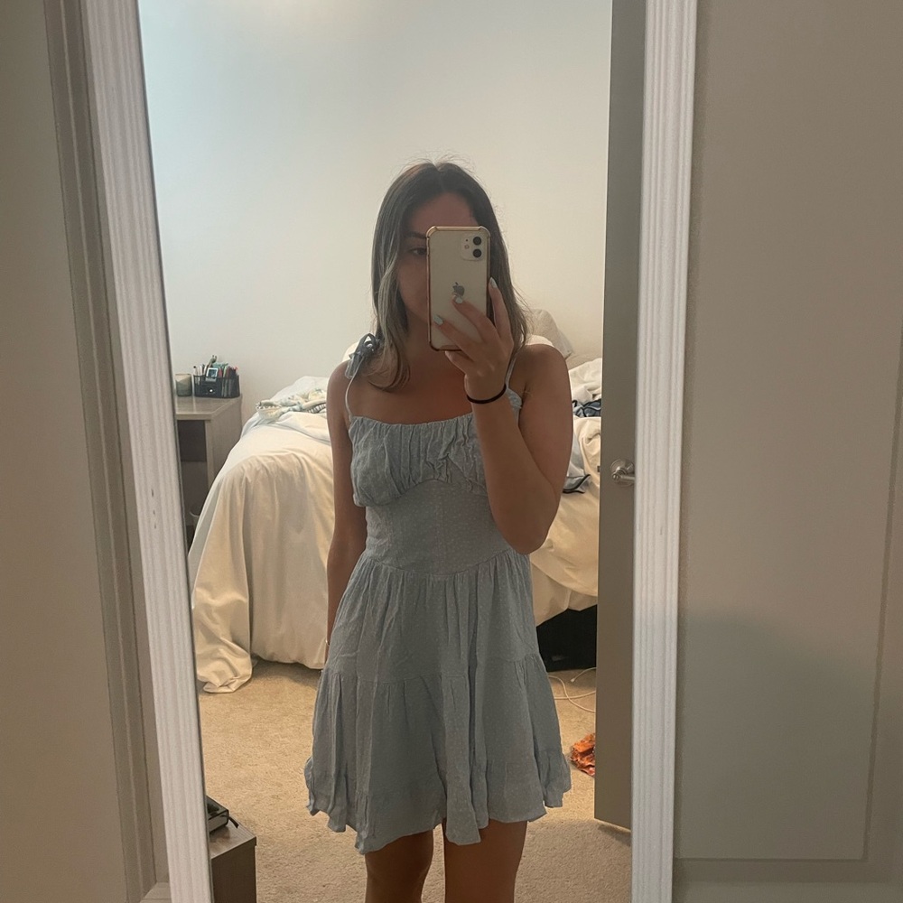 La Hearts Blue Ruched Smocked Sundress